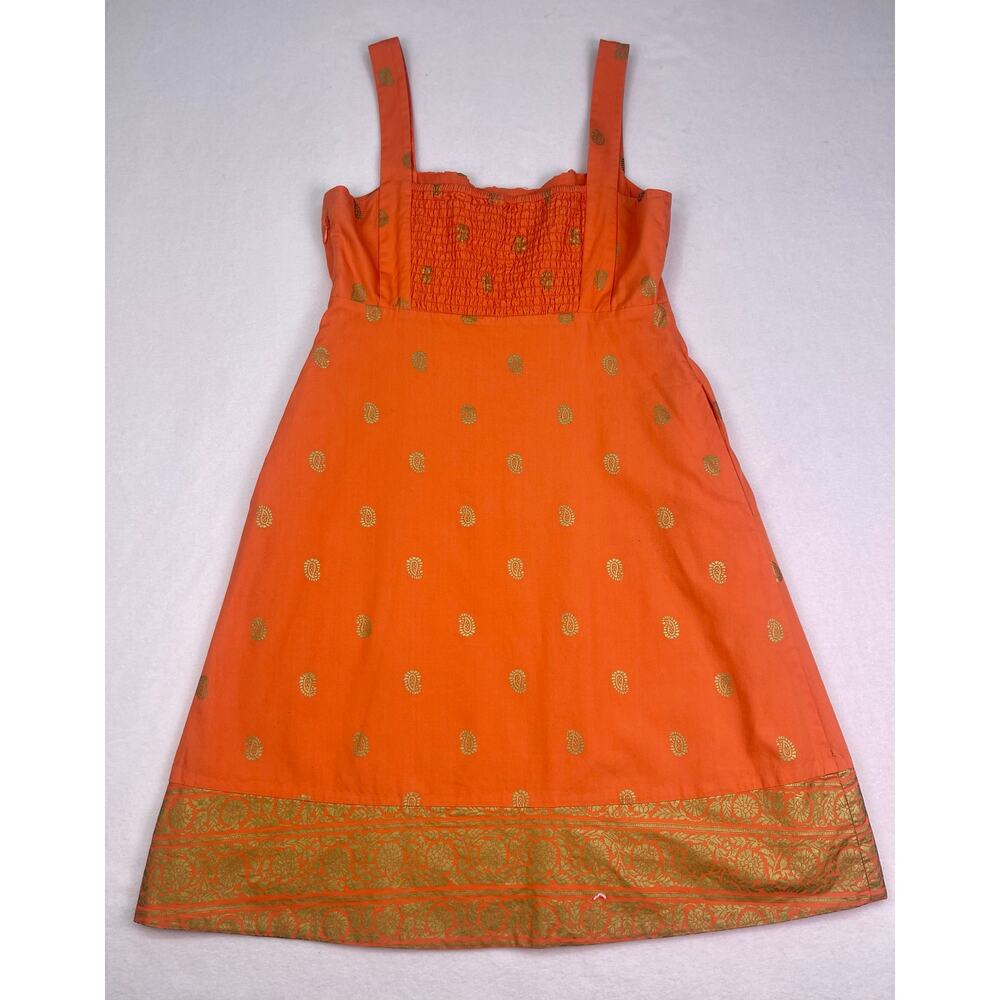 Maeve Anthropologie Orange Gold Indian Paisley 100% Cotton Mini Dress Size 0 - Picture 5 of 12